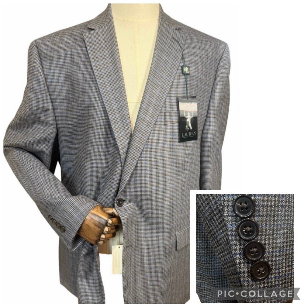 Ralph Lauren Blazer Mens 50R Silk Micro Check UltraFlex Lexington Sport Coat NEW